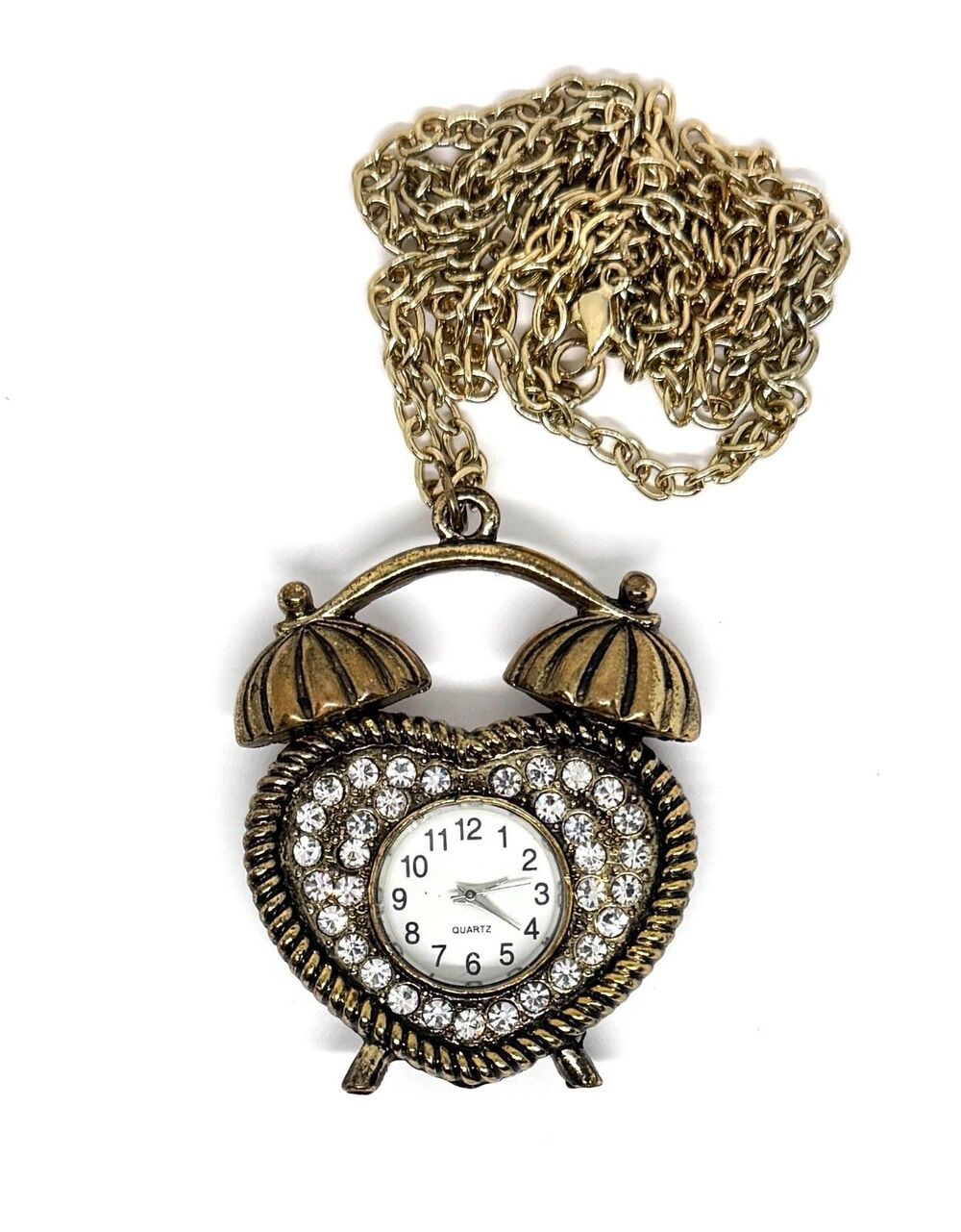 Bronze Alarm Pendant Watch on Long Chain with Fresh Battery #1005